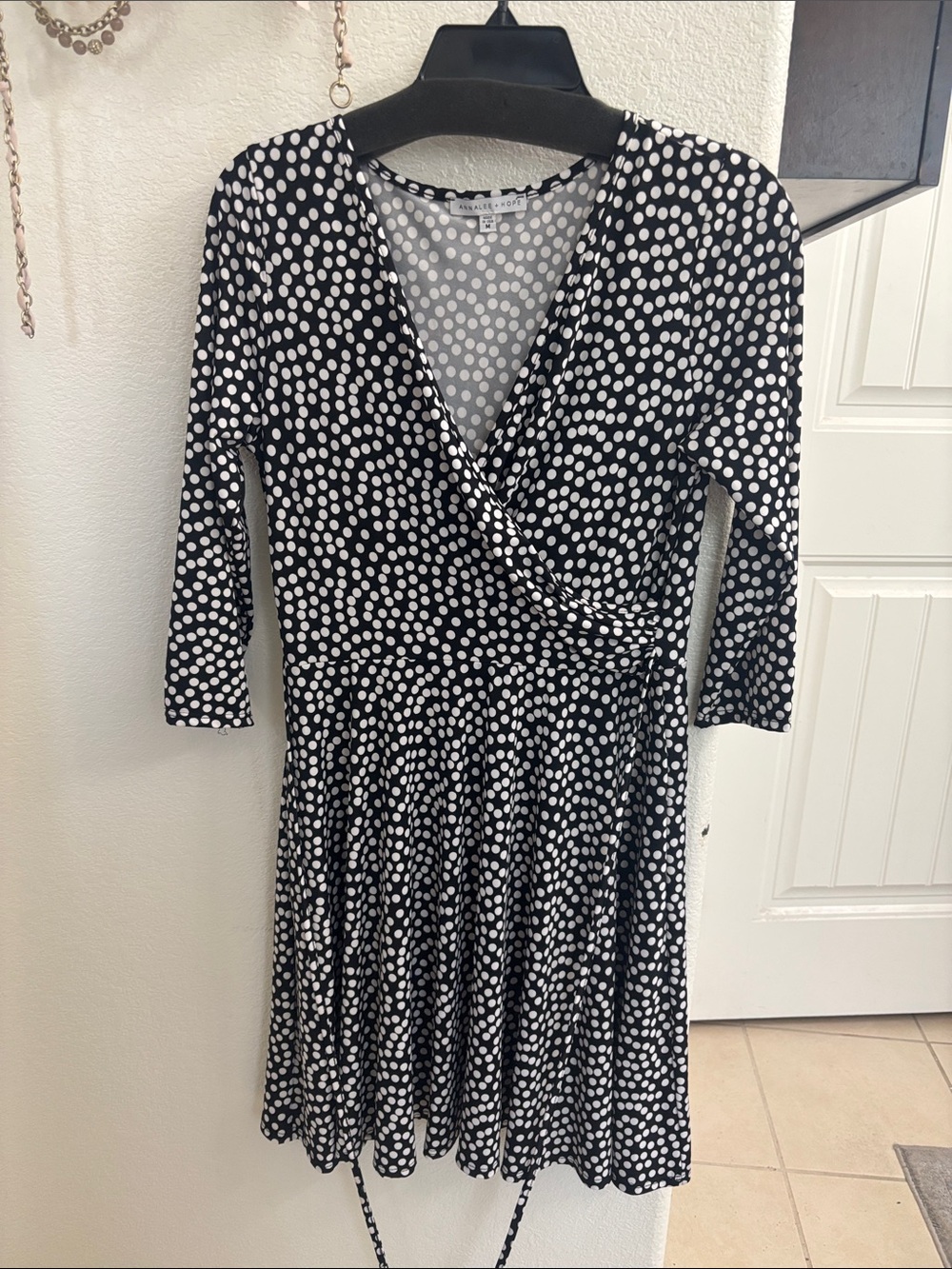 Annalee + Hope Black and White Polka Dot Wrap Midi Dress